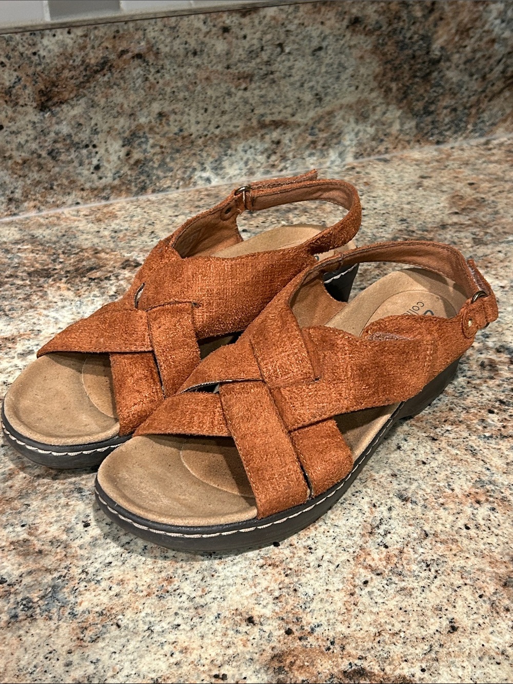 Clarks Collection  8 Merliah Echo Women's Sandal suede wedge Slingback, Cushion